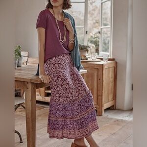 J. Jill mixed print Ruffled Tiered Boho Skirt Sz XS A-Line Crinkled Rayon Ruffle